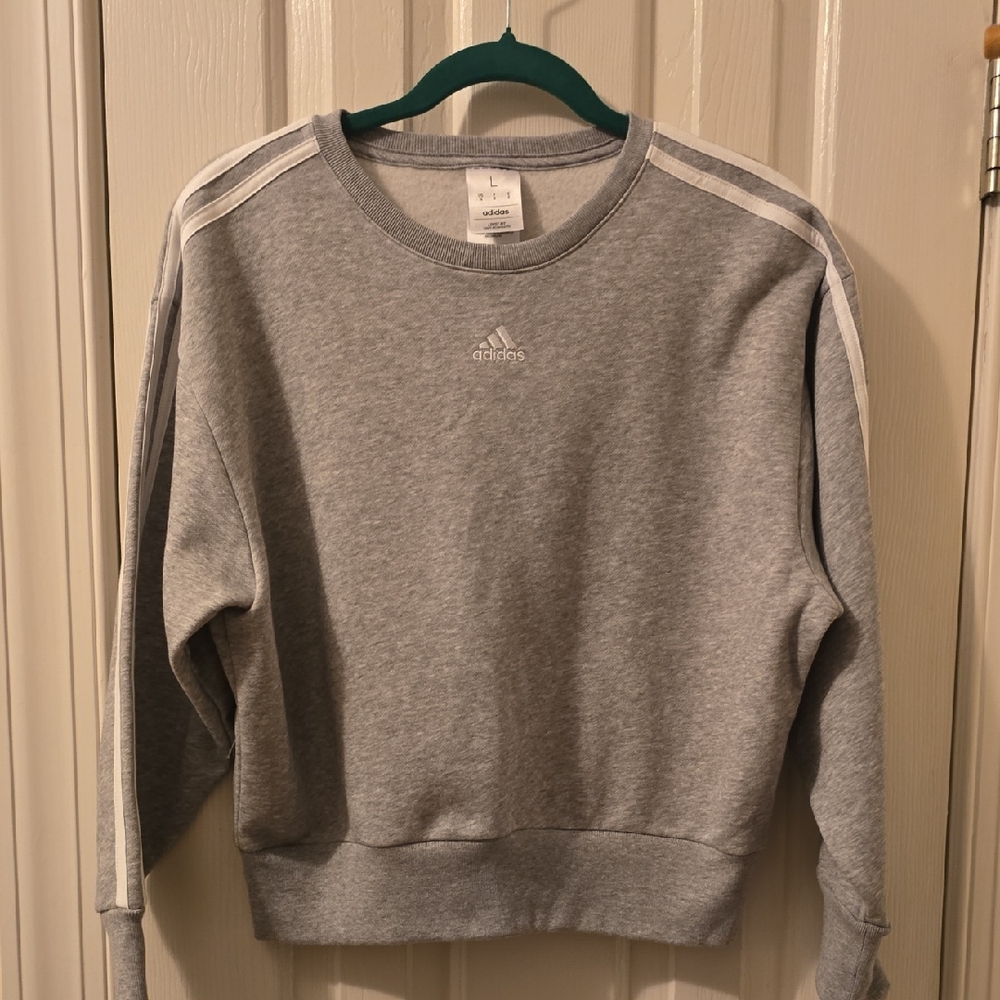 ADIDAS BRAND SIGNATURE GIRLS GRAY AND WHITE PULLOVER SWEATSHIRT SIZE LARGE 14